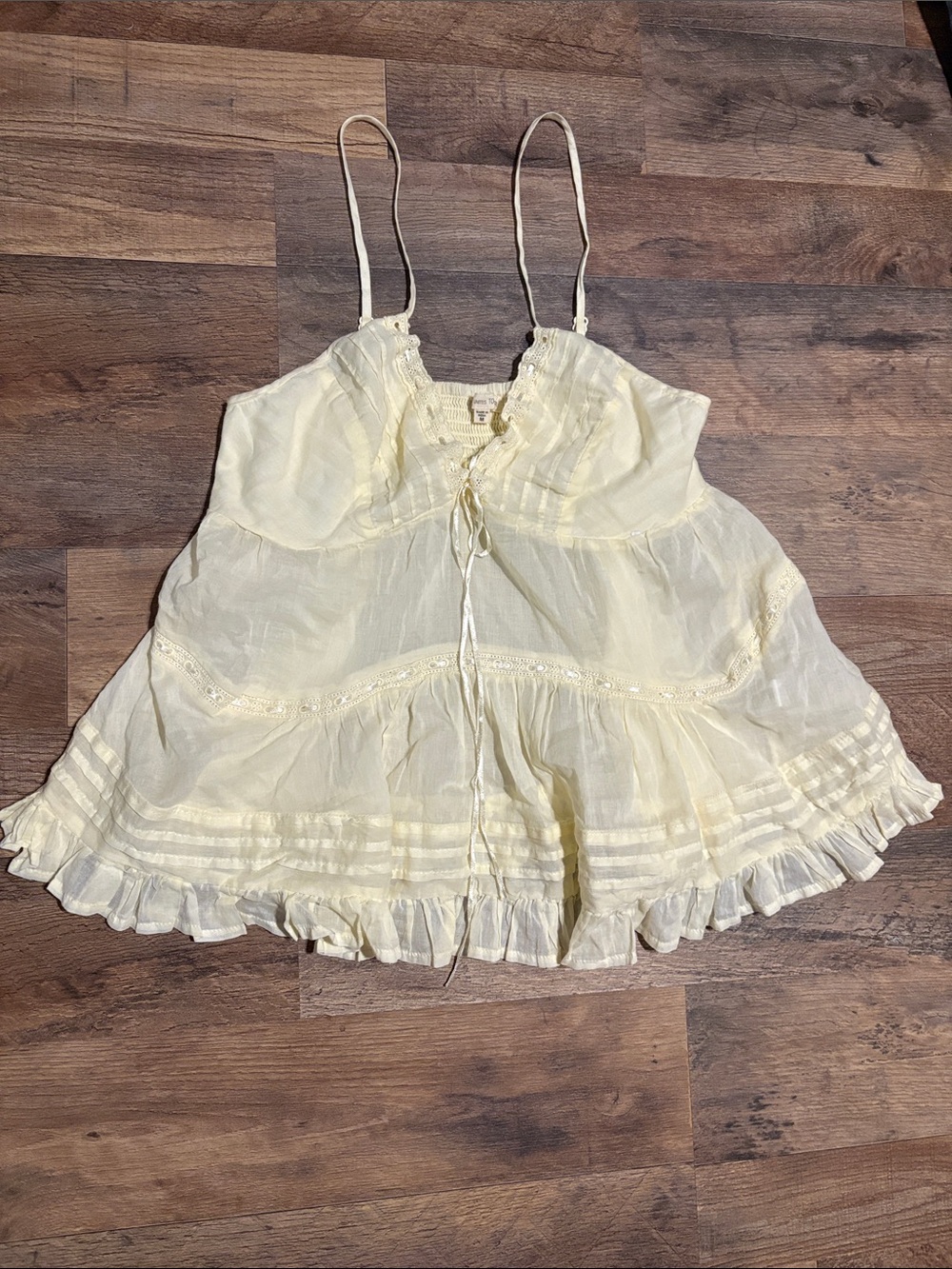 Baby Doll Tank Light Yellow Ruffled Spaghetti-Strap Camisole Tank Top
